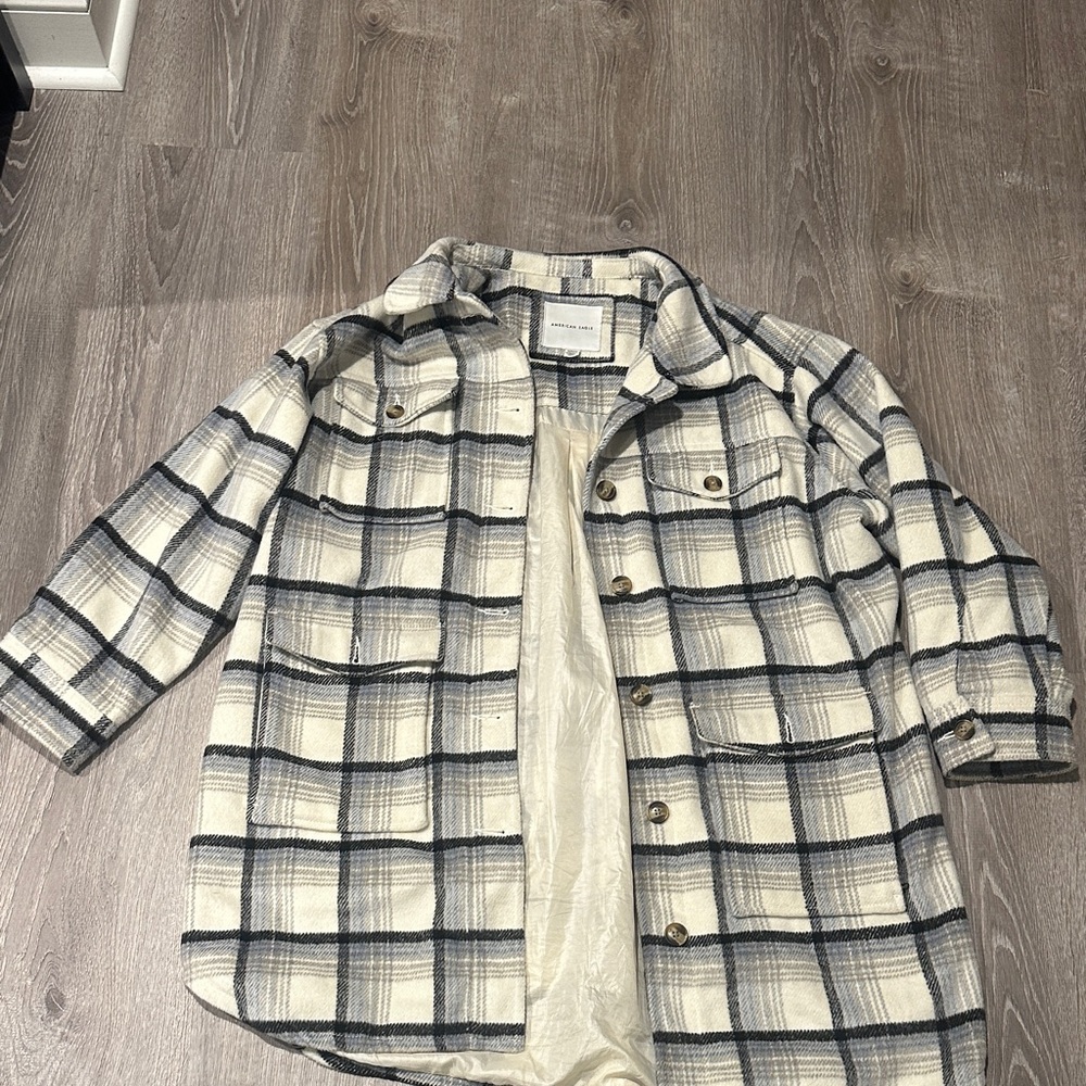 American Eagle Plaid Women's Jacket in Cream and Blue